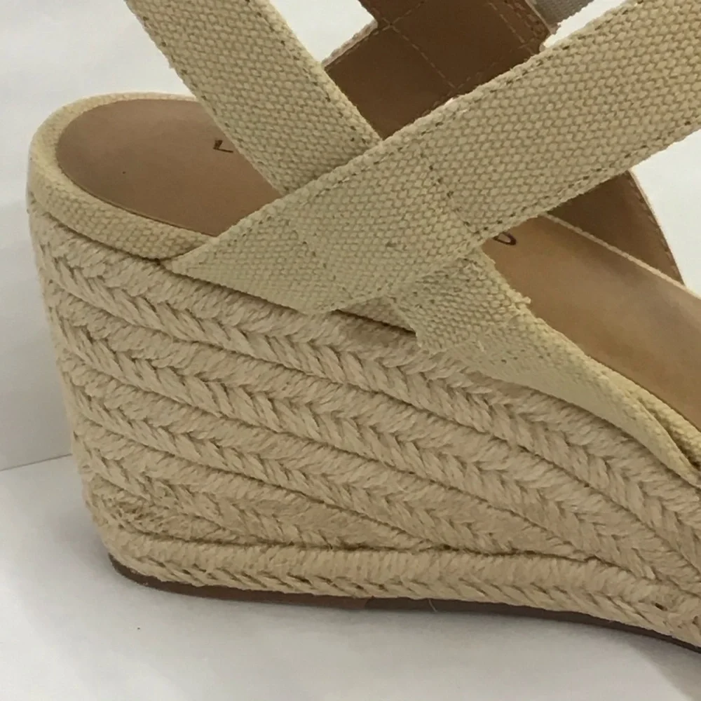 Lucky Brand Mindra Espadrille Wedge Sandals Natural Cream Fabric Size 9 M